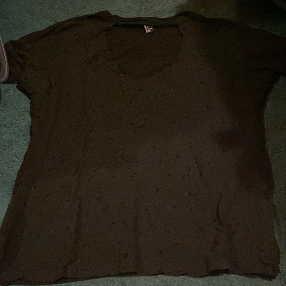 Large forever 21 black tee shirt with intentional holes & neck cutout - Picture 1 of 4